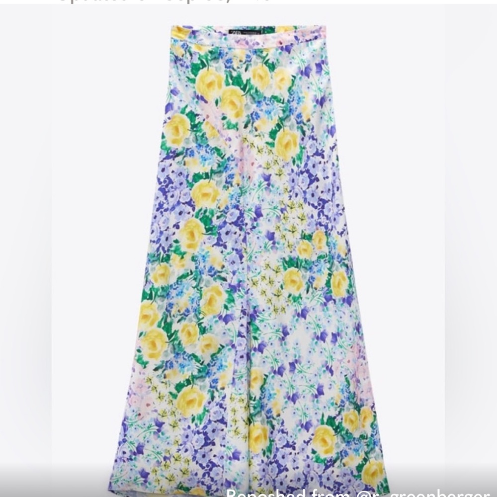 Zara Blue and Purple A-Line Wrap Maxi Skirt